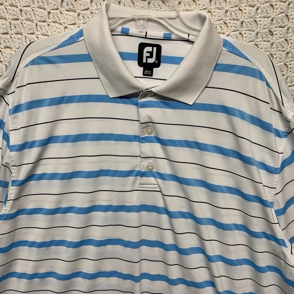 FootJoy FJ Lightweight Golf Polo Shirt Men XL  Blue White Stripe Short Sleeve - Picture 2 of 9